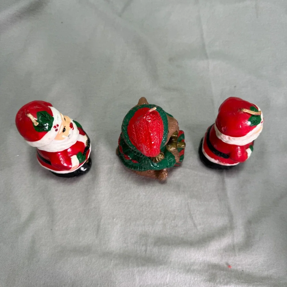 Vintage Christmas Candle Lot Interpur Santa Claus Teddy Bear Retro Kitsch Unlit